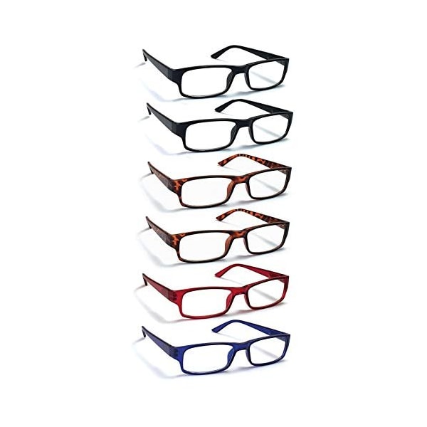 Boost Eyewear Reading Glasses, Traditional Frames in Black, Tortoise Shell, Blue and Red, 6PK 27125 - main